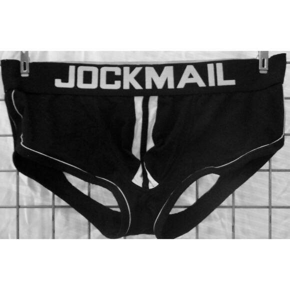 Mens Buttless/Open Back Jockmail Briefs Black/White Medium - Picture 2 of 2
